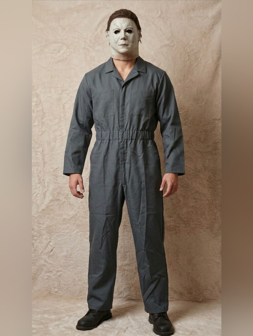 Michael Myers 2pc Costume Size M L Medium Large Gray Jumpsuit Halloween Mask